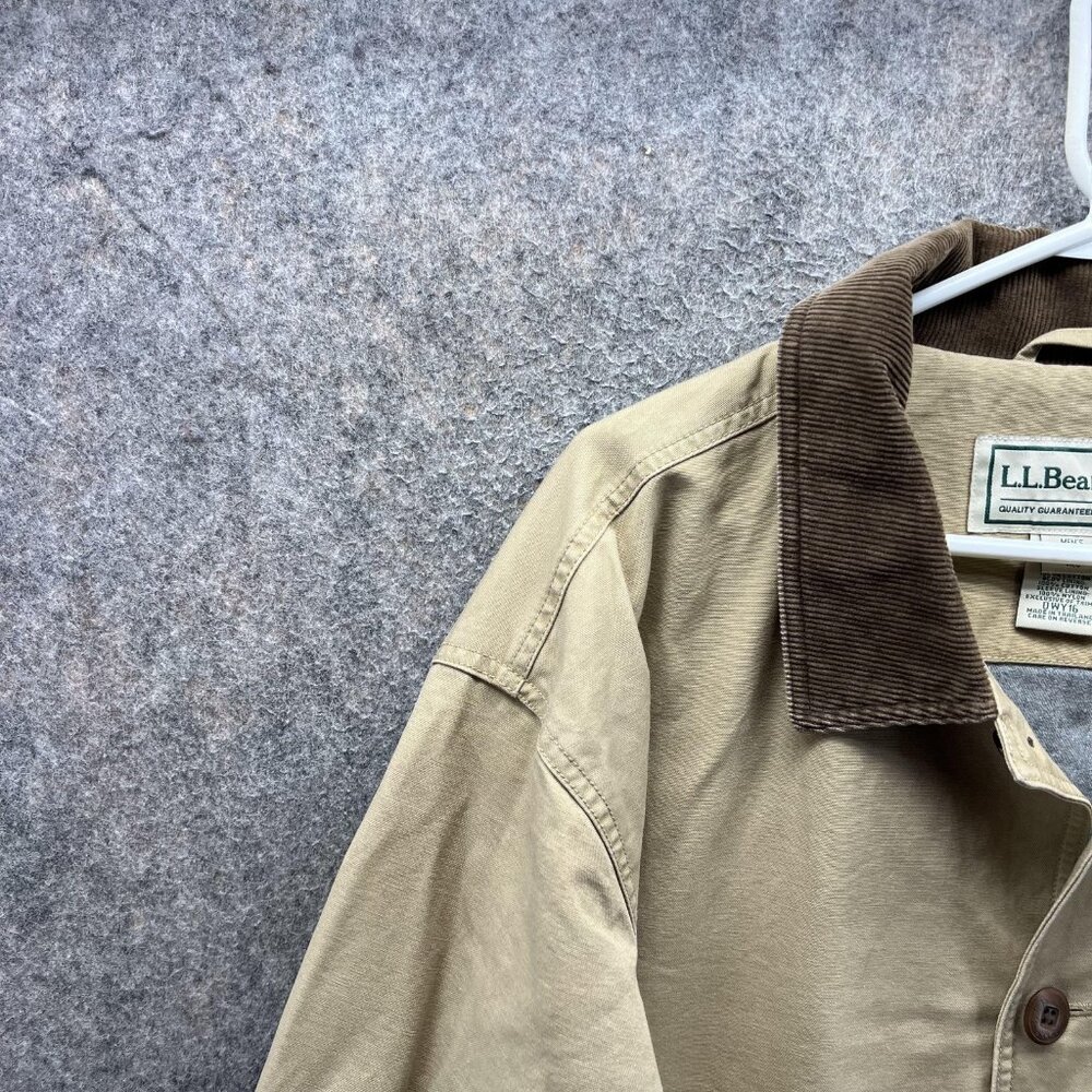L.L.Bean Coat Mens XL Beige Canvas Field Barn Corduroy Collar Lined Workwear - Picture 7 of 10